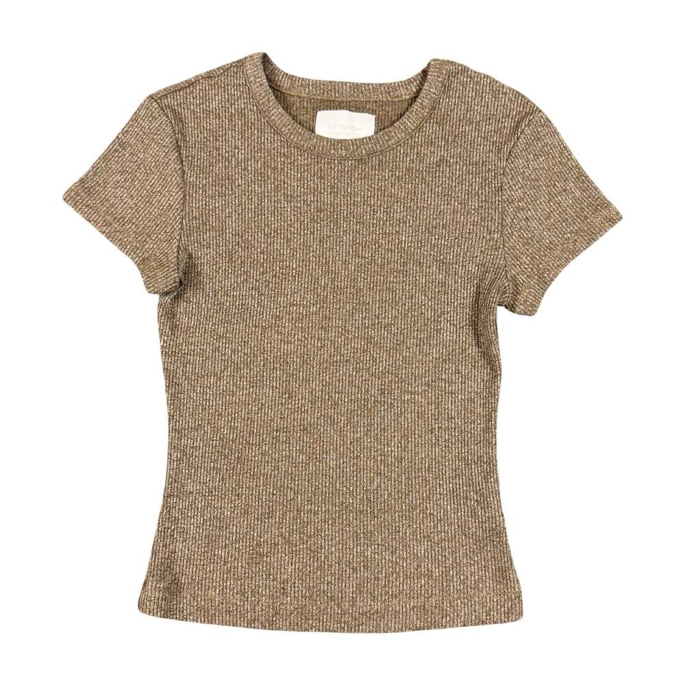 Citizens of Humanity Women’s Ribbed Knit Crew Neck Tee Short Sleeve Brown S